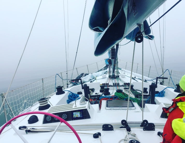 View of intense fog ahead of the boat