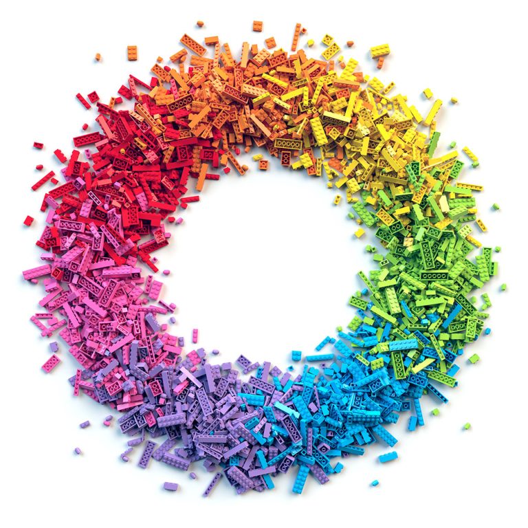 Rainbow toy blocks circle frame. 3D Rendering