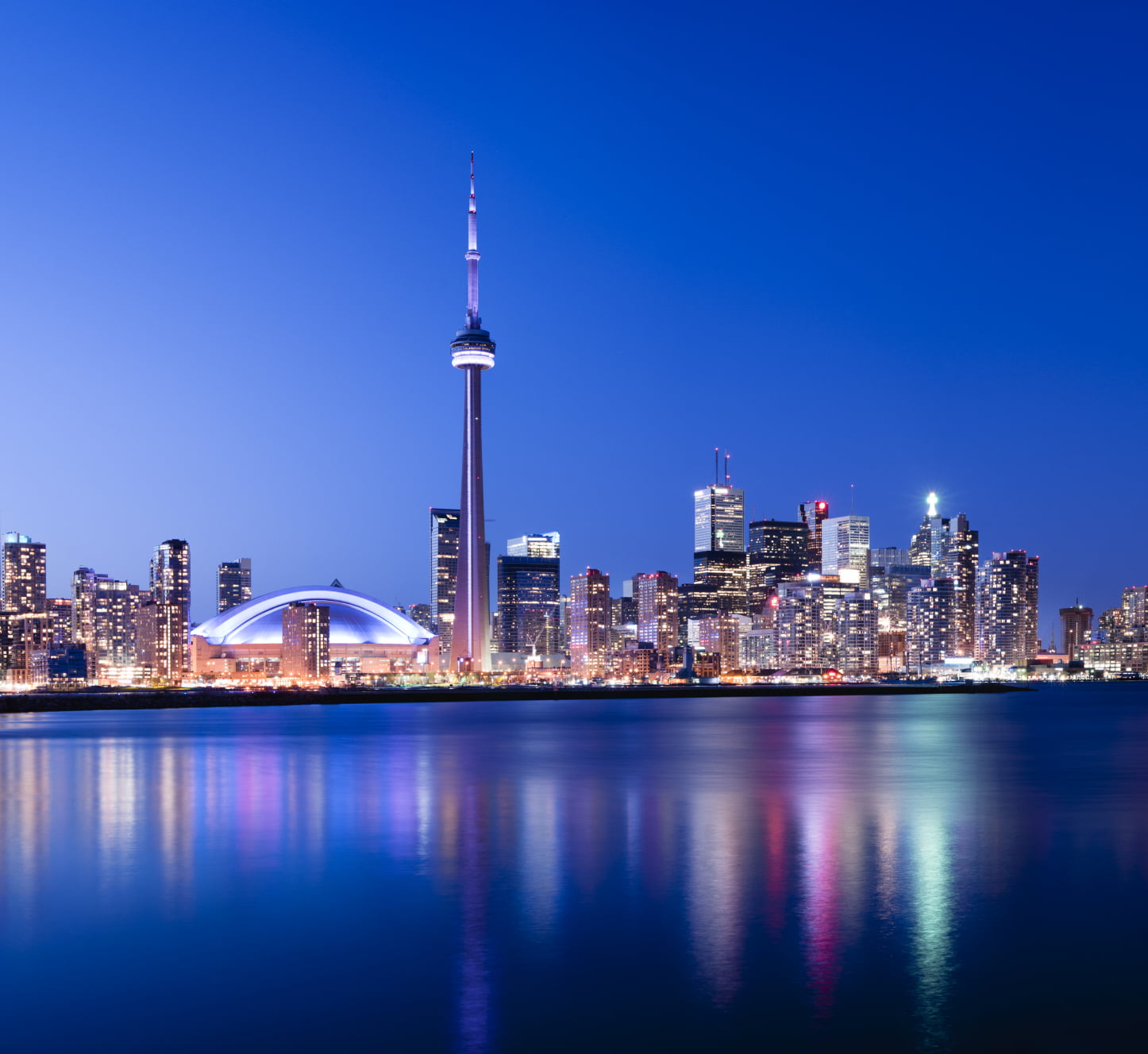 Toronto city skyline at twilight, Canada.